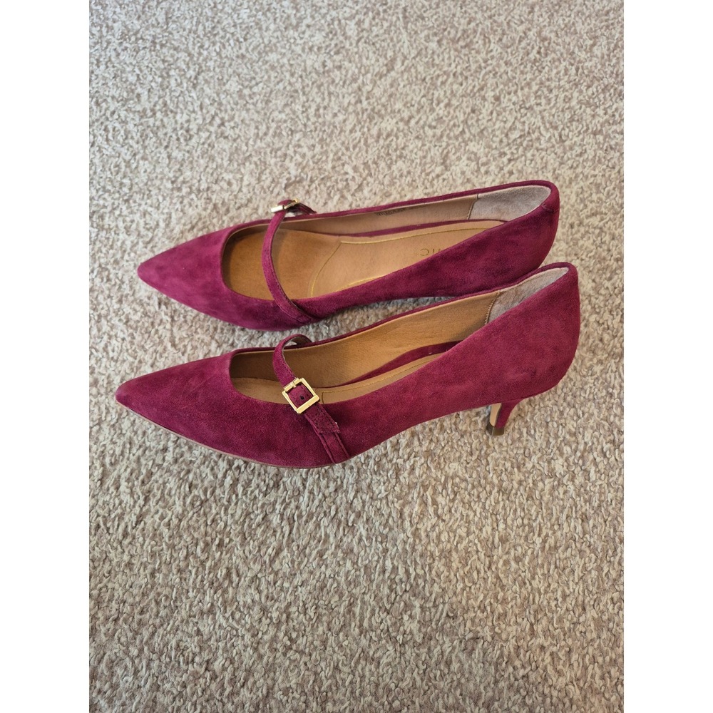 Vionic Minnie Wine Suede Mary Jane‎ Kitten Heels Pointed Toe Pumps Size 8.5